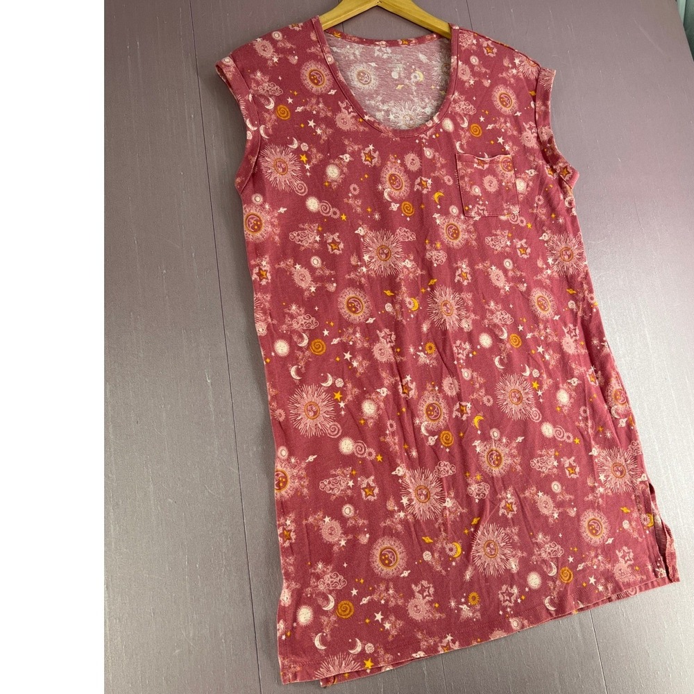 Whimsigoth Celestial Sleep Shirt Sun Moon Star Cosmic Cotton Nightgown Sleepwear - Picture 2 of 9